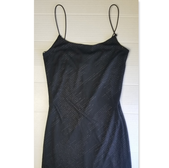 VINTAGE 90s Handkerchief Hem Slinky Black Dress - Picture 5 of 13